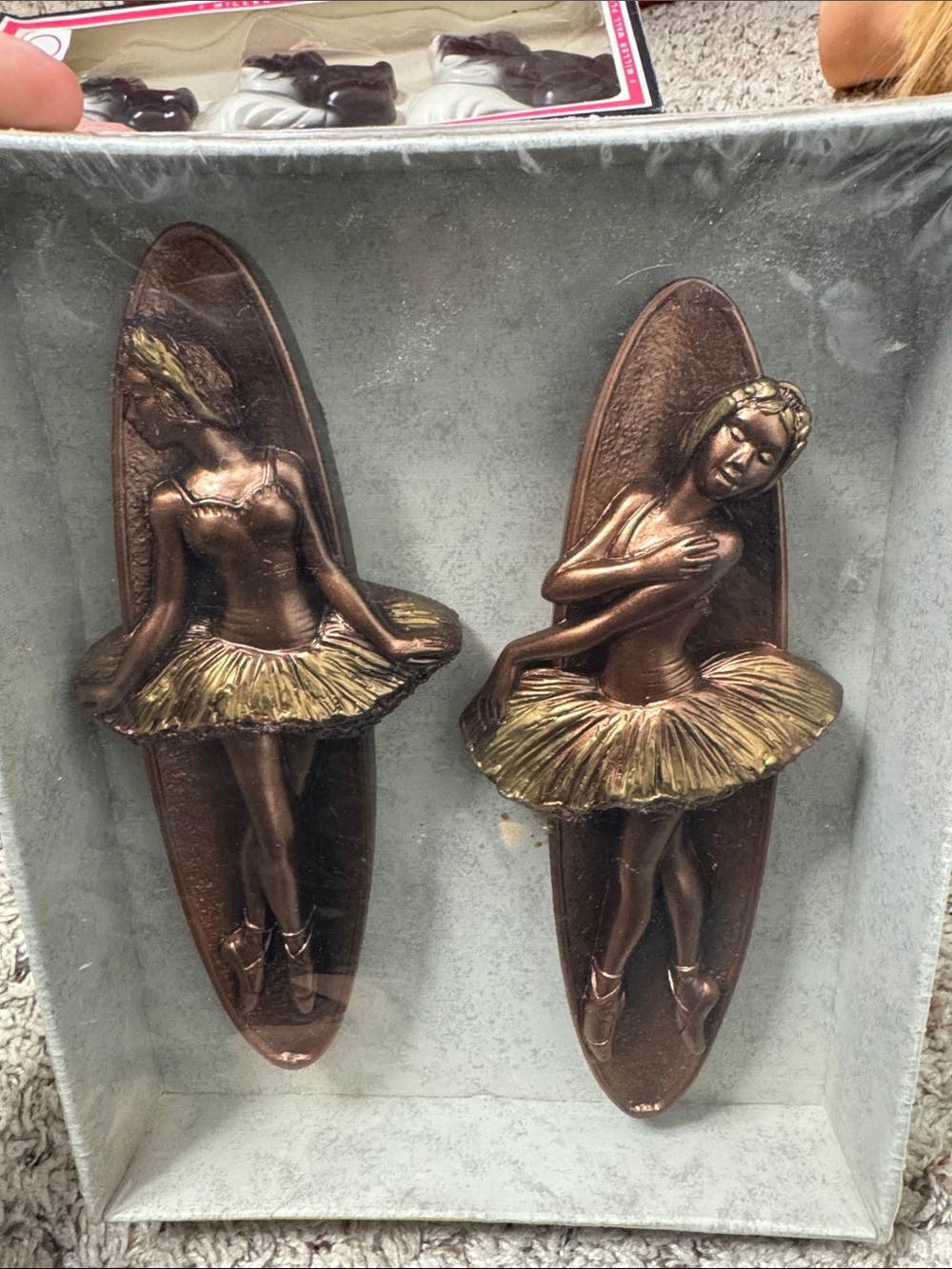 Vintage ballerina chalkware bronze gold wall decor lot of 2 new old stock